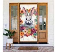 Benvenuto Primavera Copertura Porta Grande Appeso Banner Acquarello coniglio e fiori Benvenuto Portico Segno Francese Privacy Porta Finestra Tende Fotografia Sfondo Stagionale Decorazione esterna