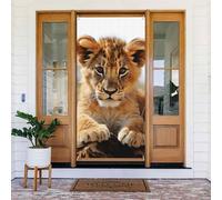 Benvenuto Primavera Porta Copertura Grande Appeso Banner Carino Piccolo Animale Leone Benvenuto Portico Segno Francese Privacy Porta Finestra Tende Fotografia Sfondo Stagionale