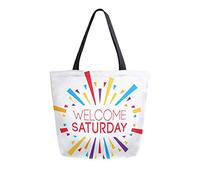 Benvenuto sabato Borsa tote in tela colorata Borsa a tracolla casual da donna Borsa della spesa riutilizzabile grande
