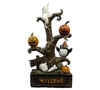 Benvenuto statua di Halloween Tree - Oggetto illuminato in resina | Decorazione stagionale per la casa per la casa compagnia di vacanze Gathering Children Creando ricordi di eventi familiari interni d