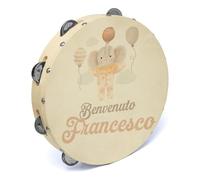 ''Benvenuto'' Tamburello Personalizzato con nome per Battesimo Tambourine In Legno Idea Regalo Bomboniere Segnatavoli Decorazioni Segnaposti Eventi Nascita Benvenuto