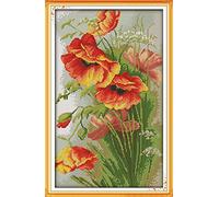 Benway Kit per punto croce numerato, motivo: papaveri rossi, 14 punti, 35 x 52 cm