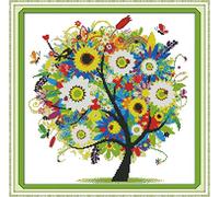 Benway per Punto Croce con Schema numerato, Motivo: Albero della Fortuna con Fiori, 14 Punti, 38 x 38 cm