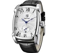 Benyar, orologio da uomo con data, settimana, fasi lunari, quadrato, 3 atm, impermeabile, nero, marrone, blu, cinturino in pelle, alla moda, casual, classico, retrò, rettangolare, perfetto come regalo