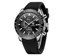 BENYAR Orologio da uomo Cronografo al quarzo 30M impermeabile con datario Luminoso Sporty Cinturino in pelle Regali alla moda per gli uomini(caoutchouc argento e nero)