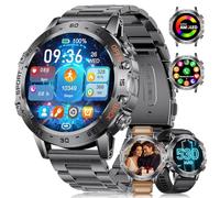 BENYAR SMART Militare Smartwatch Uomo Chiamate Bluetooth - 3 Bracciali, Display Amoled 1.45''/Batteria 530mAh, 100+ Modalità Sportive Orologio Fitness IP68 Impermeabile Smart Watch per Android iOS