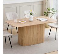 BenyLed Tavolo da Pranzo Rettangolare da 160 cm per 4-6 Persone, Tavolo da Cucina Moderno con Base a Doghe in Legno per Casa, Ristorante, Ufficio e Così via (Naturale)