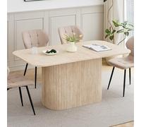 BenyLed Tavolo da Pranzo Rettangolare per 4-6 Persone - 160 x 90 x 75 cm - Piano in MDF con Finitura Travertino - Tavolo da Cucina Moderno con Base Ovale Elegante