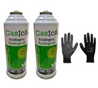 Benzina V2 226 g. Kit ricarica (2 bottiglie + guanti di protezione) gas refrigerante ecologico sostitutivo R22, R407, R32, R410A e R290 per ricarica aria condizionata.
