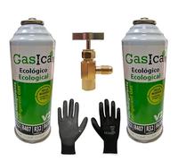 Benzina V2 226 g. Kit ricarica (2 bottiglie. + Raccordo + Guanti di protezione) Gas Refrigerante ecologico organico sostitutivo R22, R407, R32, R410A e R290 per ricarica aria condizionata.