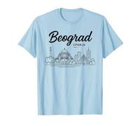 Beograd Skyline Souvenir - Belgrado Serbia Souvenir Maglietta, Uomo, Celeste, XL