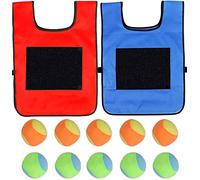 BEOIUCZZY 2 Pezzi Gioco Dodgeball Gilet da Gioco, Dodgeball Set di Giochi da Giardino Dodgeball Sfera Appiccicosa di Destinazione con 10 PCS Palline di Ovatta per Bambini Indoor Outdoor (Rosso + Blu)