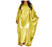 Beokeuioe Abiti da donna in raso con maniche a pipipistrello lucido Abaya corpo intero islamico Jilbab musulmano Thobe turca abiti da preghiera arabi Medio Oriente Dubai Tuniche, giallo., L