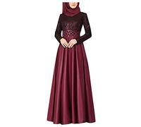 Beokeuioe Abito da donna in tinta unita in due pezzi musulmano lungo Medio Oriente Dubai Arab Islamico Ramadan Abito estivo musulmano Vestito da preghiera Abaya Caftano da donna, Colore: rosso, L