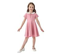 Beokeuioe Abito da scuola per ragazze dal look classico | per il giorno della scuola e il tempo libero | Abiti da ragazza floreale e facile da pulire per un uso regolare, Colore: rosa., 130 cm