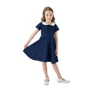 Beokeuioe Abito da scuola per ragazze dal look classico | per il giorno della scuola e il tempo libero | Abiti da ragazza floreale e facile da pulire per un uso regolare, Blu marino, 150 cm