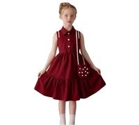 Beokeuioe Abito in pizzo senza maniche per bambine | Design delicato per occasioni festive e tutti i giorni | Materiali delicati per la pelle sensibile dei bambini, Colore: rosso, 150 cm