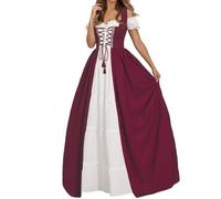 Beokeuioe Abito medievale da donna rinascimentale, abito a corsetto con scollo a spalle scoperte, maniche a campana a sbuffo, allacciatura sul petto, per Halloween, cosplay, carnevale, feste, teatro