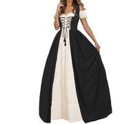 Beokeuioe Abito medievale da donna rinascimentale, abito a corsetto con scollo a spalle scoperte, maniche a campana a sbuffo, allacciatura sul petto, per Halloween, cosplay, carnevale, feste, teatro