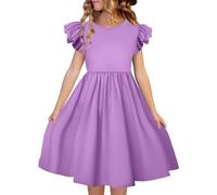 Beokeuioe Abito semplice da ragazza, con maniche ad ali, design moderno e basic, per tutti i giorni e la scuola, comodo e versatile, viola., 130 cm