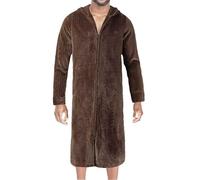 Beokeuioe Accappatoio con cerniera lampo, accappatoio ispessito, flanella, da uomo, da donna, morbido, lungo, per autunno/inverno, A2 caffè, XL