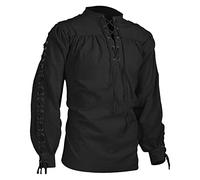 Beokeuioe Camicia da uomo a maniche lunghe, vintage, da pirata, stile vichingo, steampunk, retrò, rinascimentale, medievale, gotico, vittoriano, costume di Halloween, da uomo, Nero , S