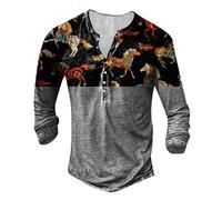 Beokeuioe Camicia da uomo con stampa tattica, a maniche lunghe, per il tempo libero, stampa indiana, a maniche lunghe, con abbottonatura, stile vintage, scollo a V, slim fit, C nero., XL