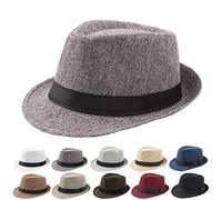 Beokeuioe Cappello Panama, Cappello Fedora, alla moda, in feltro, per uomo e donna, trilby, con chiusura a scatto, tesa larga, in stile vintage, cappello da mafia, gangster, per uomo, fedora, trilby