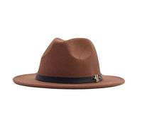 Beokeuioe Cappello vintage in feltro a tesa larga, da donna, classico, cappello jazz, cappello da trilby con fibbia in pelle, cappello panama, cappello da cowgirl western cappelli eleganti, marrone, L