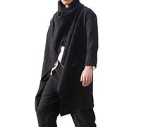 Beokeuioe Cappotto da uomo in cotone e lino a maniche lunghe cappotto uomo cotone lino vestibilità stretta bottone hippie moda tinta unita camicie casual lungo mantello irregolare, B nero, XL