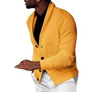Beokeuioe Cardigan a maglia grossa con bottoni, per il tempo libero, da uomo, con scollo a V, per le mezze stagioni, in tinta unita, giallo., L