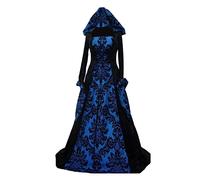 Beokeuioe Costume da Halloween, da donna, taglie forti, con cappuccio, stile gotico, vintage, medievale, a tromba, maxi abito rinascimentale, costume da carnevale