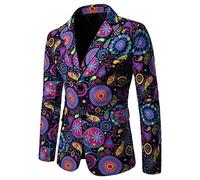 Beokeuioe Giacca da uomo business social uomo abito da sposa dance party jacquard smoking abito homme slim fit blazer stampa floreale hippie prom blazer giacca giacca giacca, B viola., XXXL