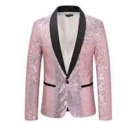 Beokeuioe Giacca da uomo con paillette, per Carnevale, matrimonio, con brillantini, per il tempo libero, sportivo, stile moderno, smokings lucido, A rosa., XL