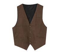 Beokeuioe Gilet da uomo in pelle scamosciata, per motociclisti, cameriere, per il tempo libero, con bottoni a pressione, in velluto, vintage, in pelle, medievale, cowboy, marrone, M