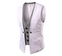 Beokeuioe Giubbotto sottile gilet elegante per gli ospiti di nozze, gilet frack giubbotto tute giacche per uomo business nero falso due pezzi gilet uomo business tuta gilet casual, bianco, M