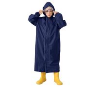 Beokeuioe Impermeabile impermeabile per bambini, poncho antipioggia lungo, unisex, con copertura per zaino, impermeabile, traspirante, per 2-14 anni, #A012 Marine, L