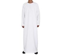 Beokeuioe Islamico Royalty Dubai Robe Uomo Musulmano Caftano Girocollo Manica Lunga Thobe Retro Tuniche Abaya Sciolto Kandoura Etnico Maxi Abito Ramadan Abiti Musulmani, 004 Bianco, XL