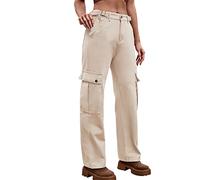 Beokeuioe Jeans cargo da donna, a vita alta, pantaloni cargo elasticizzati, dritti, per attività all'aria aperta, regolabili, in vita, A1 Khaki., M