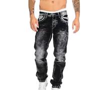 Beokeuioe Jeans da uomo in denim elasticizzato, in cotone, blu, nero, comodi e facili da pulire, da uomo, vestibilità normale, taglio dritto, elasticizzati, jeans basic washed, F1 nero, XXXL