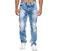 Beokeuioe Jeans da uomo, jeans da uomo, vestibilità normale, taglio dritto, in denim elasticizzato, comodi e facili da pulire, basic washed, C1 azzurro, L