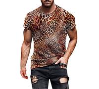 Beokeuioe Maglietta da uomo, motivo leopardato, scollo rotondo, traspirante, slim fit, stampa 3D, divertente, estiva, tempo libero, vita quotidiana, feste, top streetwear, maglietta sportiva a maniche