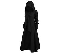 Beokeuioe Mantello con cappuccio, abbigliamento medievale, da donna, in stile gotico, taglia 5XL, per Halloween, carnevale, feste, a maglia, con cappuccio, per autunno e inverno, Nero , S