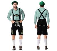 Beokeuioe Oktoberfest, vestito tradizionale da uomo, per feste della birra, set completo, costume da palcoscenico tedesco, camicia da 1 pezzo + salopette da 1 pezzo, A2 nero., L