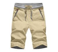 Beokeuioe Pantaloncini corti da uomo, sportivi, in cotone, con chiusura lampo, per sport, palestra, allenamento, leggeri, traspiranti, da uomo, estivi, per il tempo libero, B Khaki., L