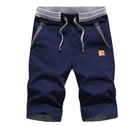 Beokeuioe Pantaloncini estivi da uomo, in cotone chino, con coulisse, vestibilità regolare, vintage, con coulisse, per il tempo libero, leggeri ed estivi da uomo, A blu scuro., XXXXL