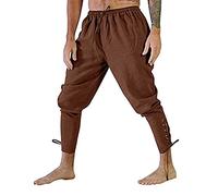 Beokeuioe Pantaloni da uomo e uomo, costume medievale, pantaloni medievali, tinta unita, per il tempo libero, con cinghia, stile vintage vichingo, pantaloni da lavoro punk, A-1 marrone, L