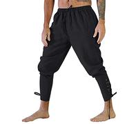 Beokeuioe Pantaloni da uomo vintage vichingo, medievale, tinta unita, per il tempo libero, con cinghia, costume medievale, pantaloni da lavoro, pantaloni punk, A-1 nero., XXXL