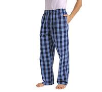 Beokeuioe - Pantaloni del pigiama da uomo, lunghi, in cotone, a quadri, adatti per il tempo libero, Blau, M