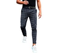 Beokeuioe Pantaloni elasticizzati da uomo, pantaloni chino, slim fit, casual, in tessuto, elegante, regolare, classico, a quadri con chiusura lampo, B-4 nero, L